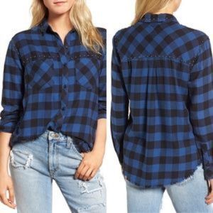 Rails: blue plaid studded button down size XS